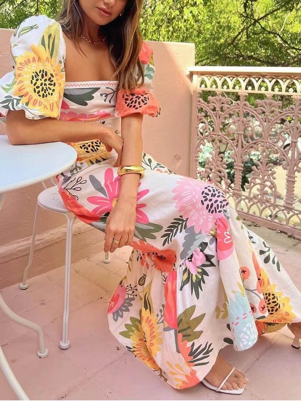 Ivy | Ferie Square Neck Blomsterprint Maxi Kjole