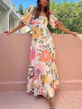 Ivy | Ferie Square Neck Blomsterprint Maxi Kjole