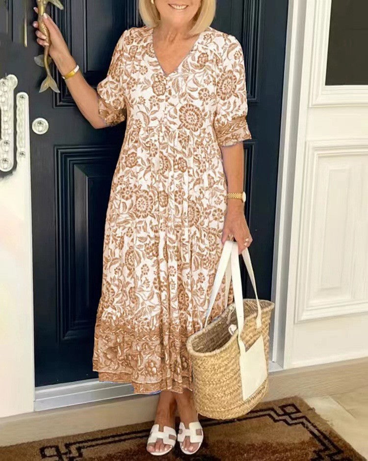 Ellie | Elegant V-hals Blomstret Kjole