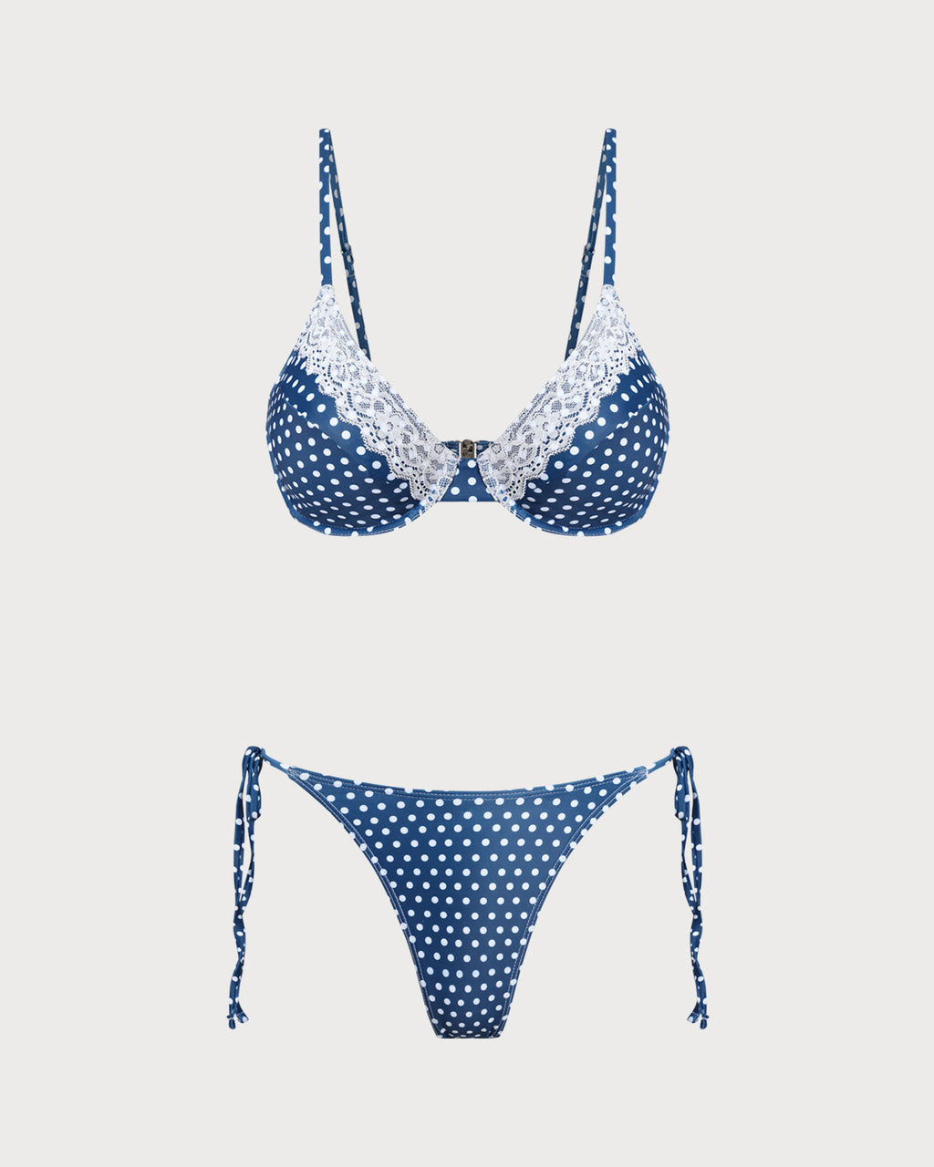 Blå Prickig Underwire Bikini Set