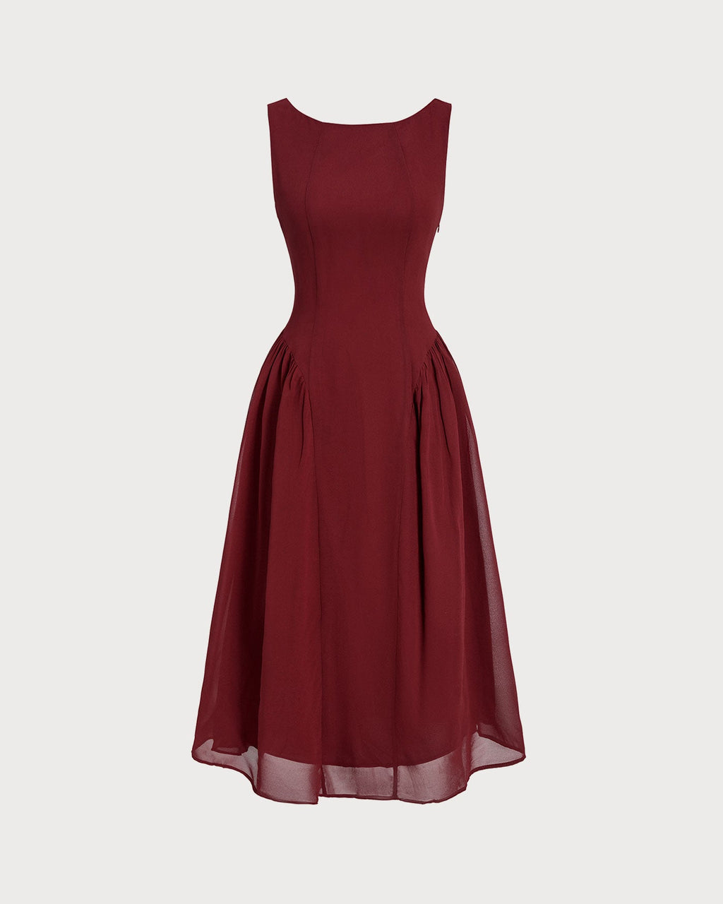 Vinröd Chiffon Klänning utan Ärmar Midi