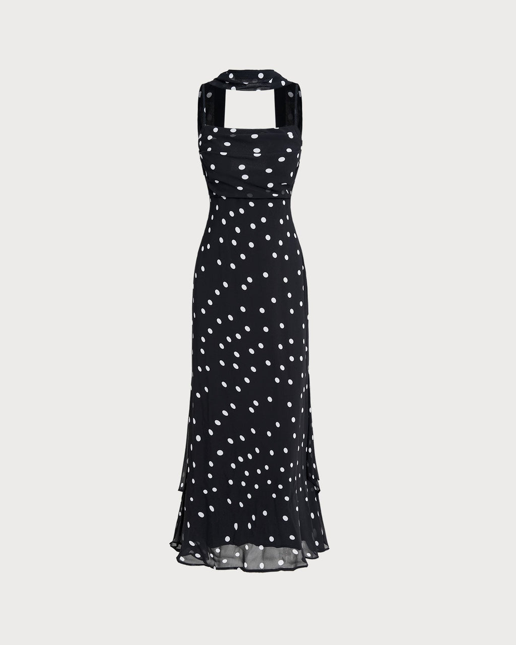 Svart Prickig Slip Maxi Klänning