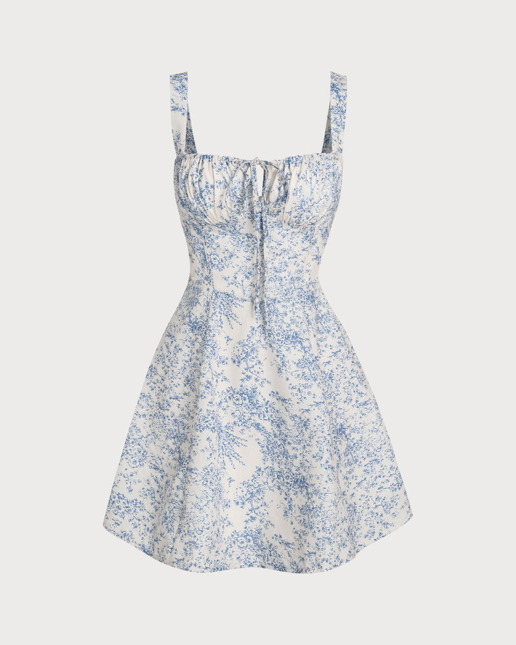 Blå Blommig Rynkad Slip Korsett Mini Klänning
