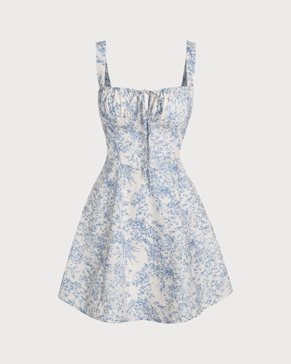 Blå Blommig Rynkad Slip Korsett Mini Klänning