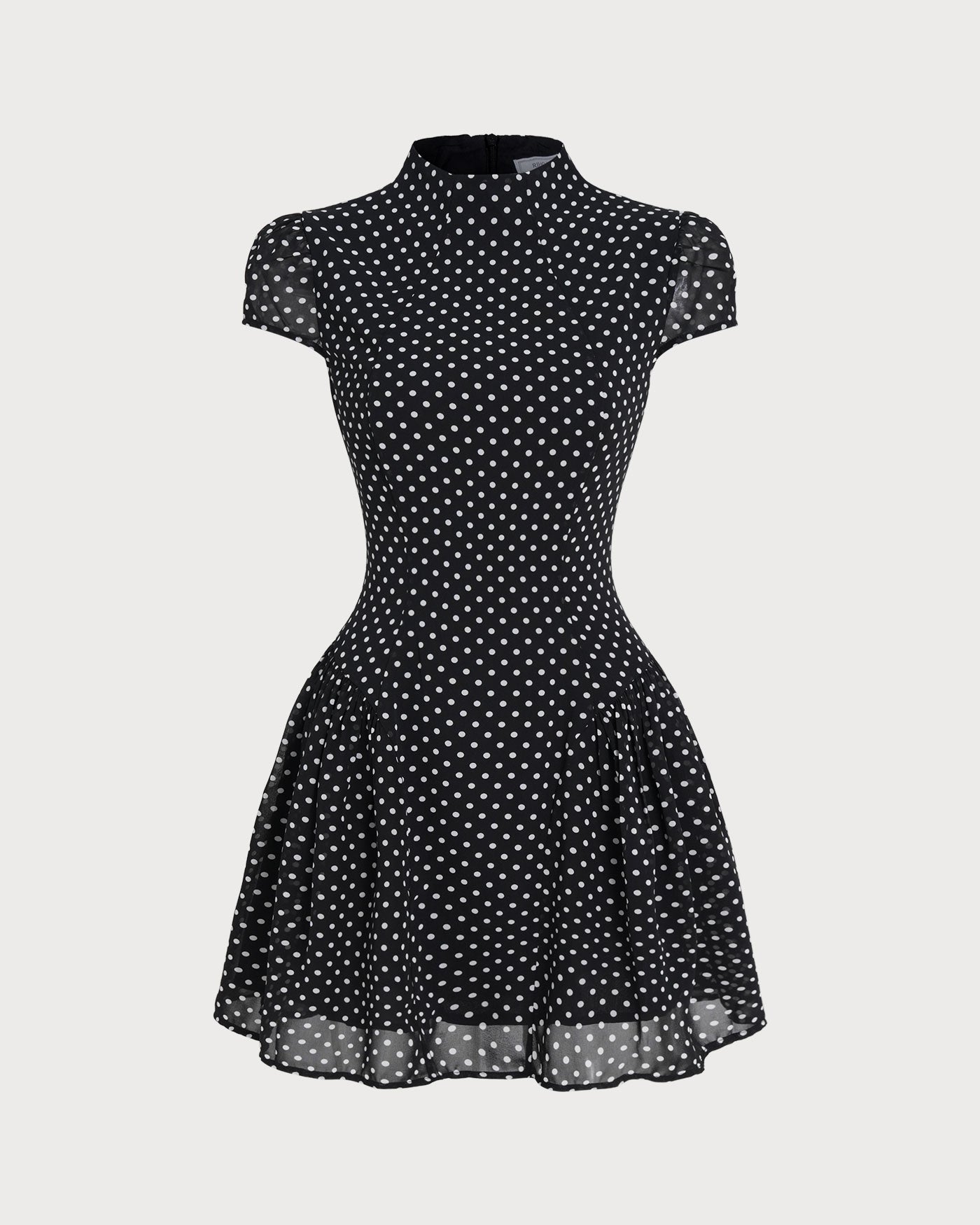 Svart Prickig Chiffon Mini Klänning