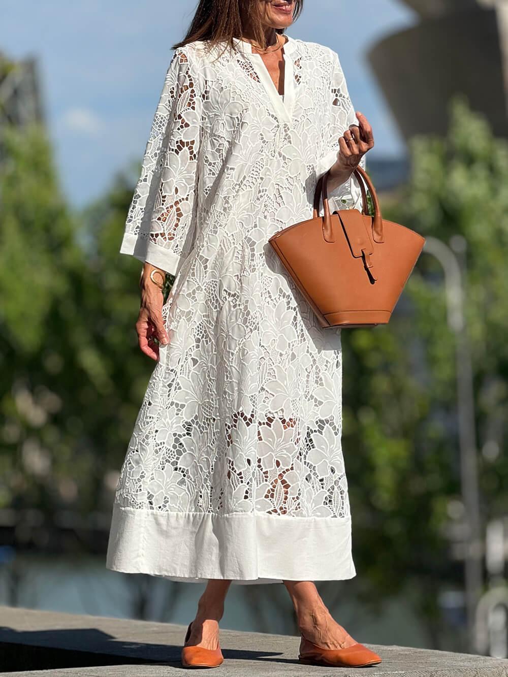 Willow | Strand Glam Blomst V-Hals Midi Kjole