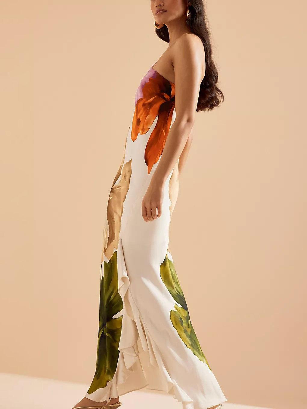 Kira | Resort Vibes Elegant Blomsterprint One-shoulder Maxi Kjole
