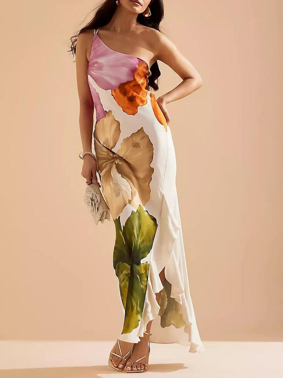 Kira | Resort Vibes Elegant Blomsterprint One-shoulder Maxi Kjole
