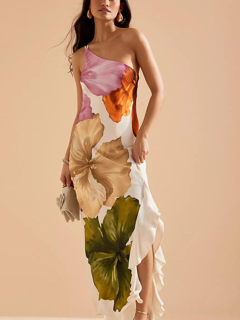 Kira | Resort Vibes Elegant Blomsterprint One-shoulder Maxi Kjole