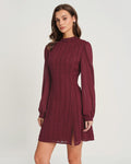 Vinröd Chiffon Mock Neck Mini Klänning
