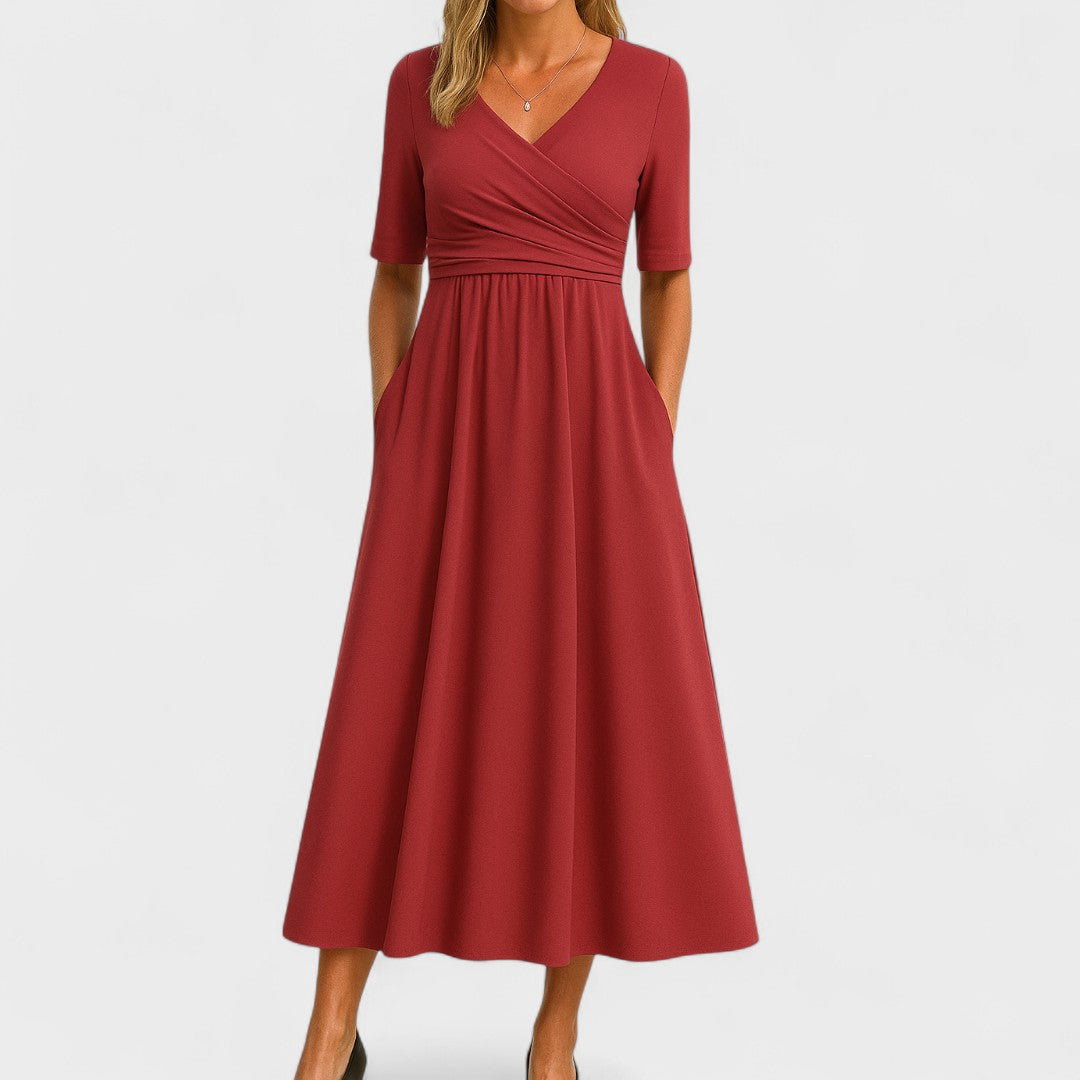 Eleanor | Elegant Midi Klänning med Fickor