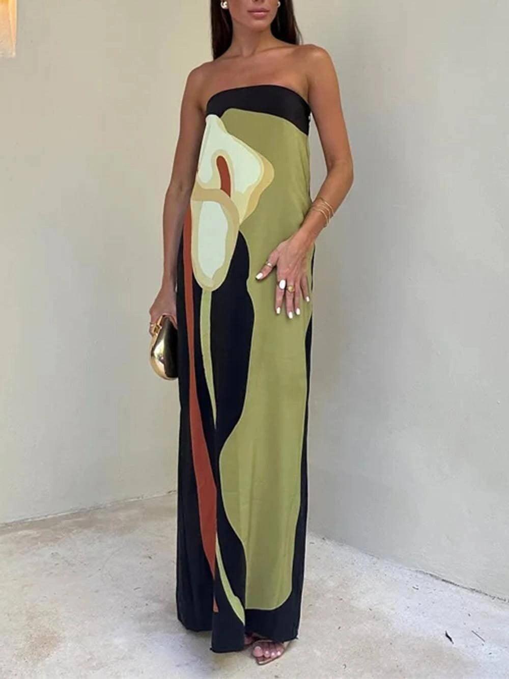 Joan | Kyst Chic Strapless Trykt Maxi Festkjole