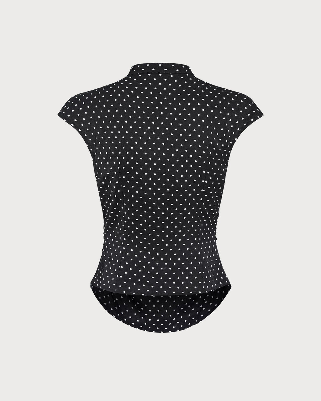 Svart Prickig Mandarin Krage T-shirt