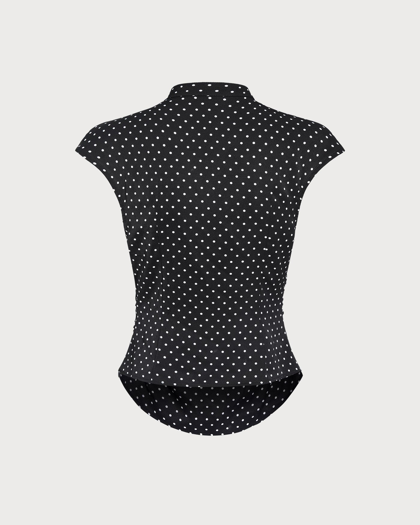 Svart Prickig Mandarin Krage T-shirt