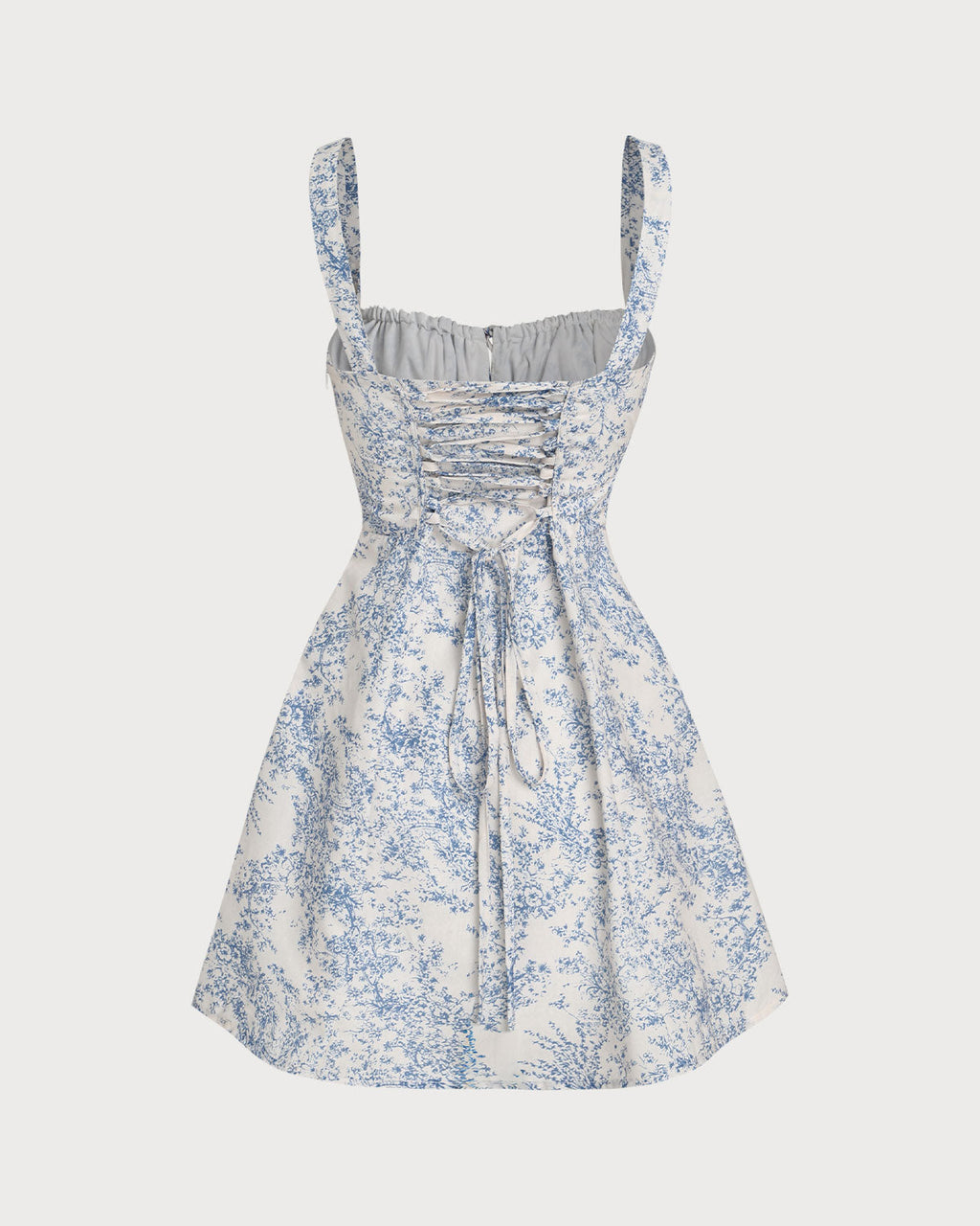 Blå Blommig Rynkad Slip Korsett Mini Klänning