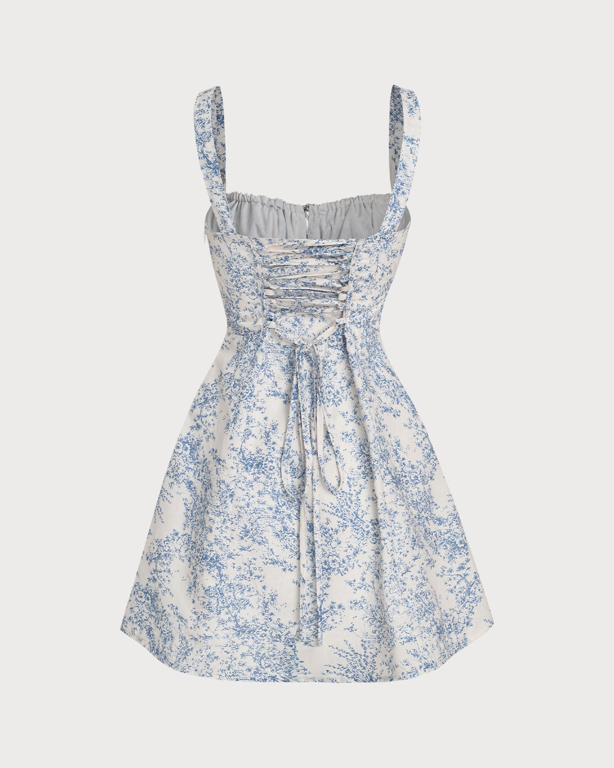 Blå Blommig Rynkad Slip Korsett Mini Klänning