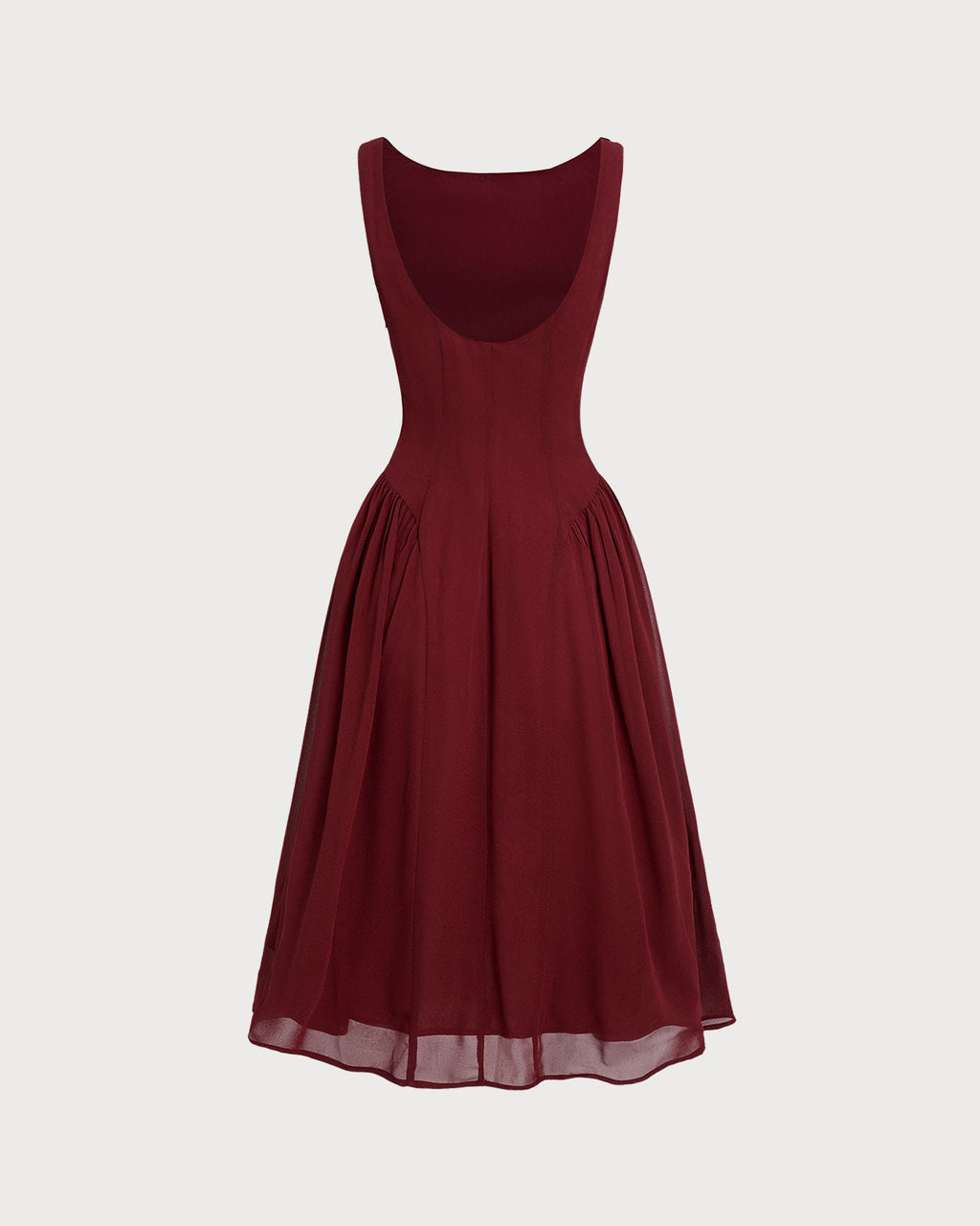 Vinröd Chiffon Klänning utan Ärmar Midi