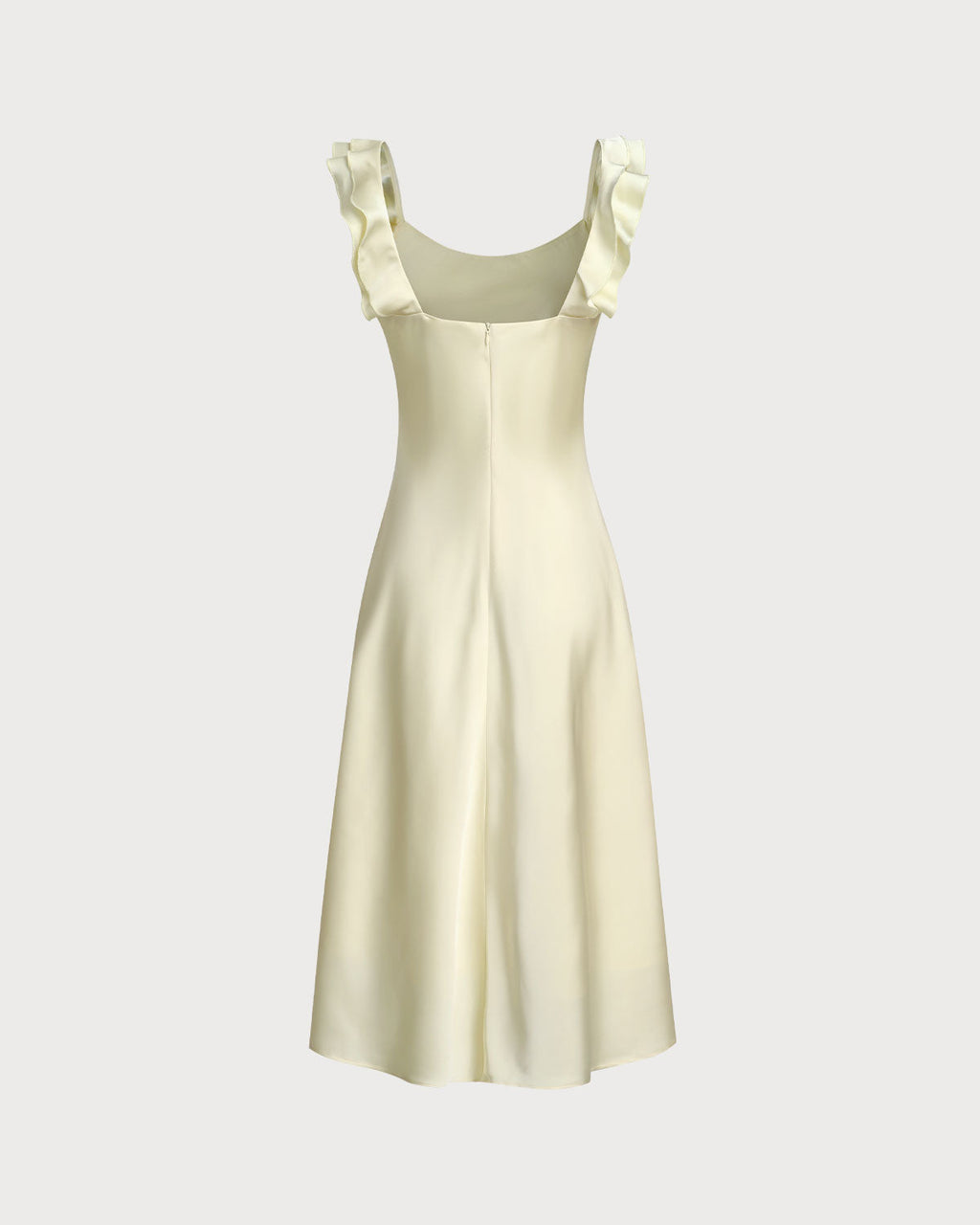 Gul Fyrkantig Halsringning Volang Satin Midi Klänning