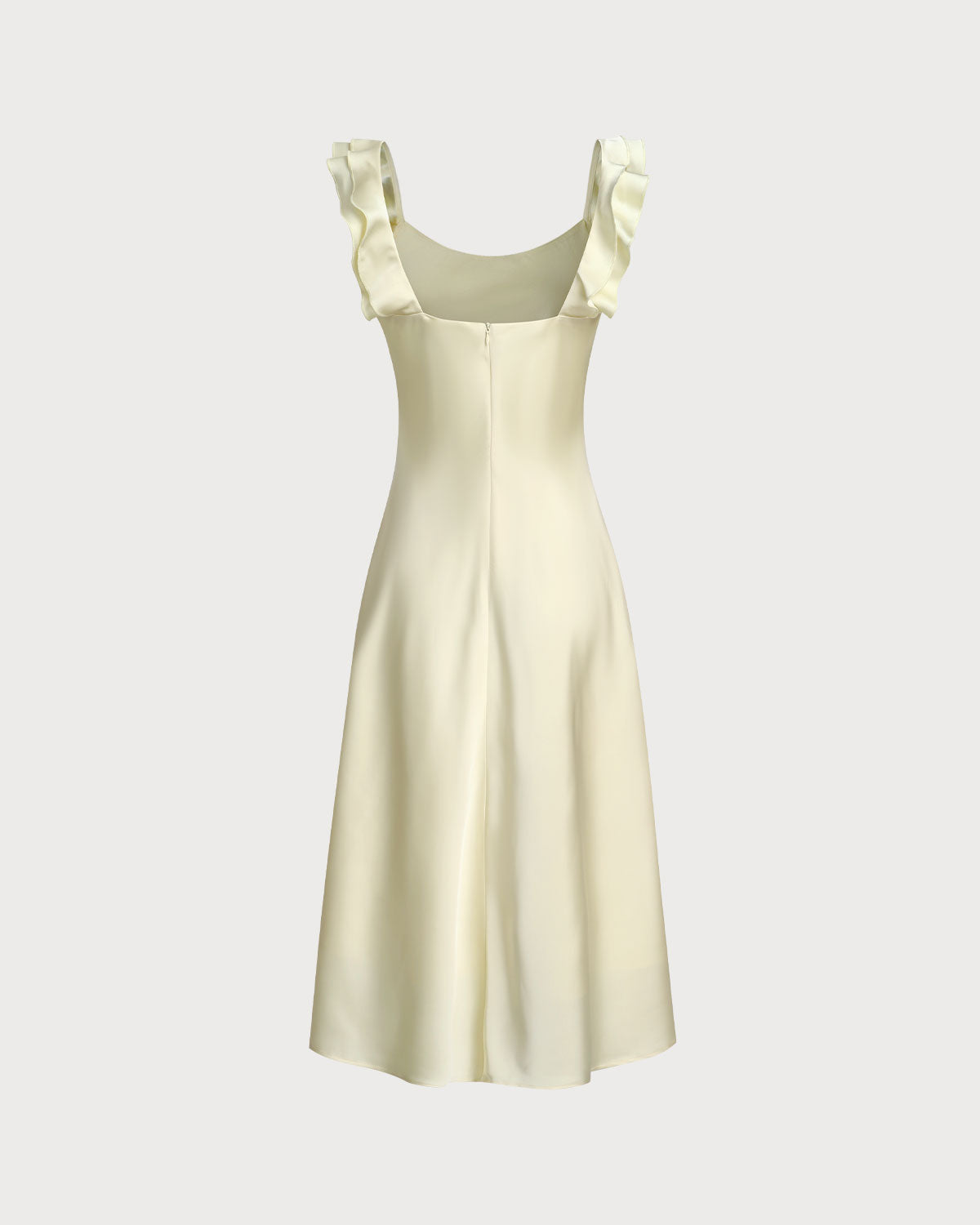 Gul Fyrkantig Halsringning Volang Satin Midi Klänning
