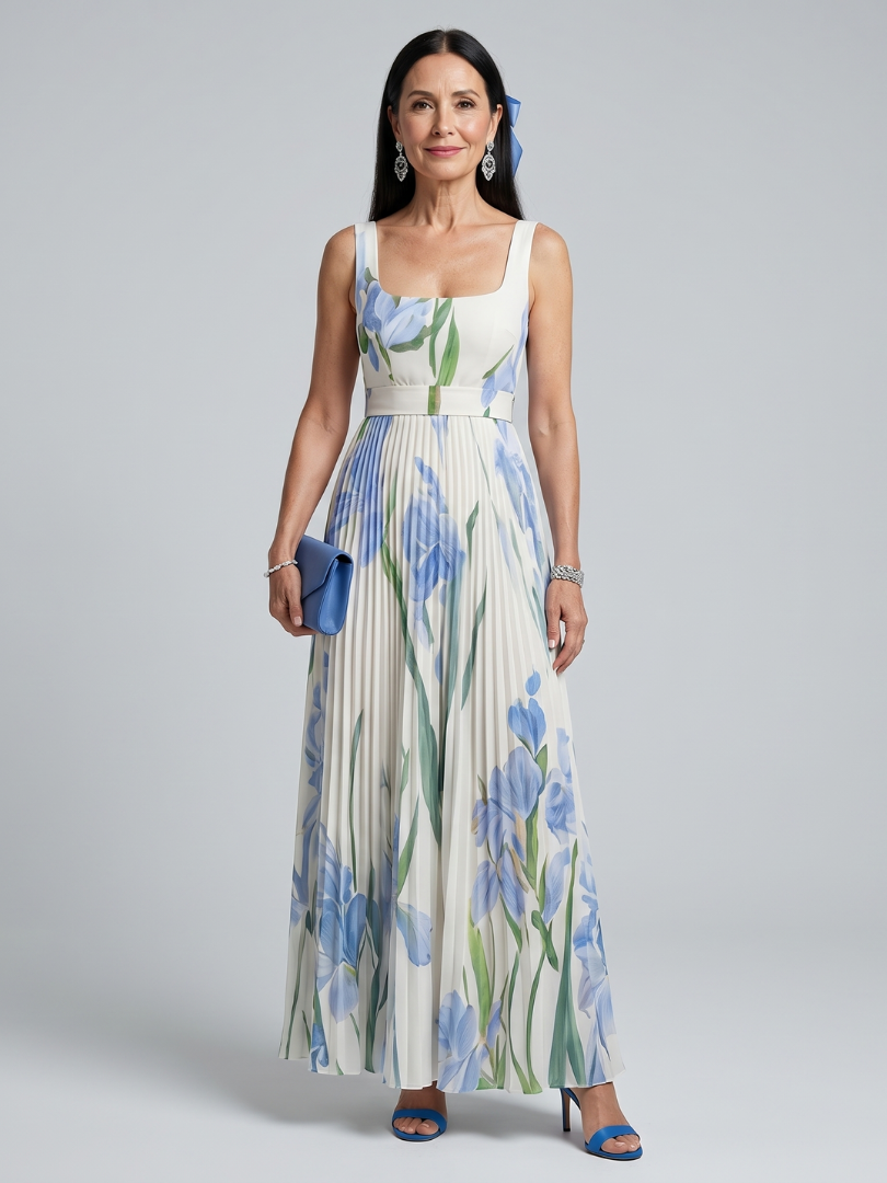 Ophelia™ Uden Ærmer Square Neck Blomsterprint Midi Kjole