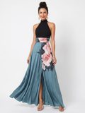 Olympas™ Halter Bodice Floral Skirt Maxi Klänning