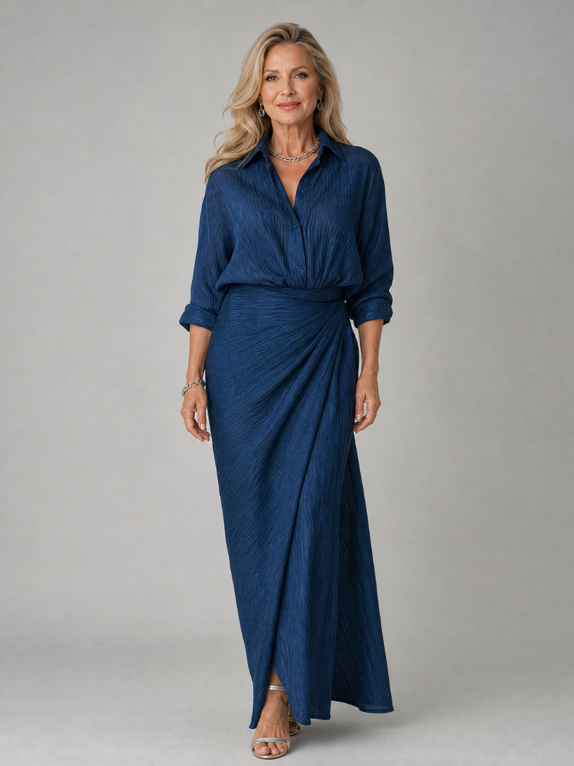 Mirque™ Långärmad Wrap Front Maxi Klänning