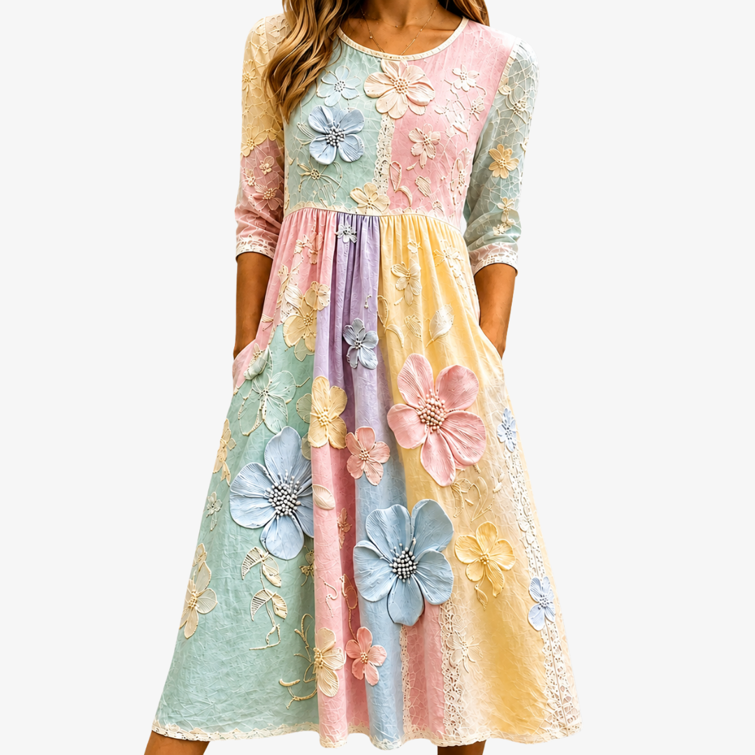 Pastellblomma Trädgård Pocket Midi Klänning