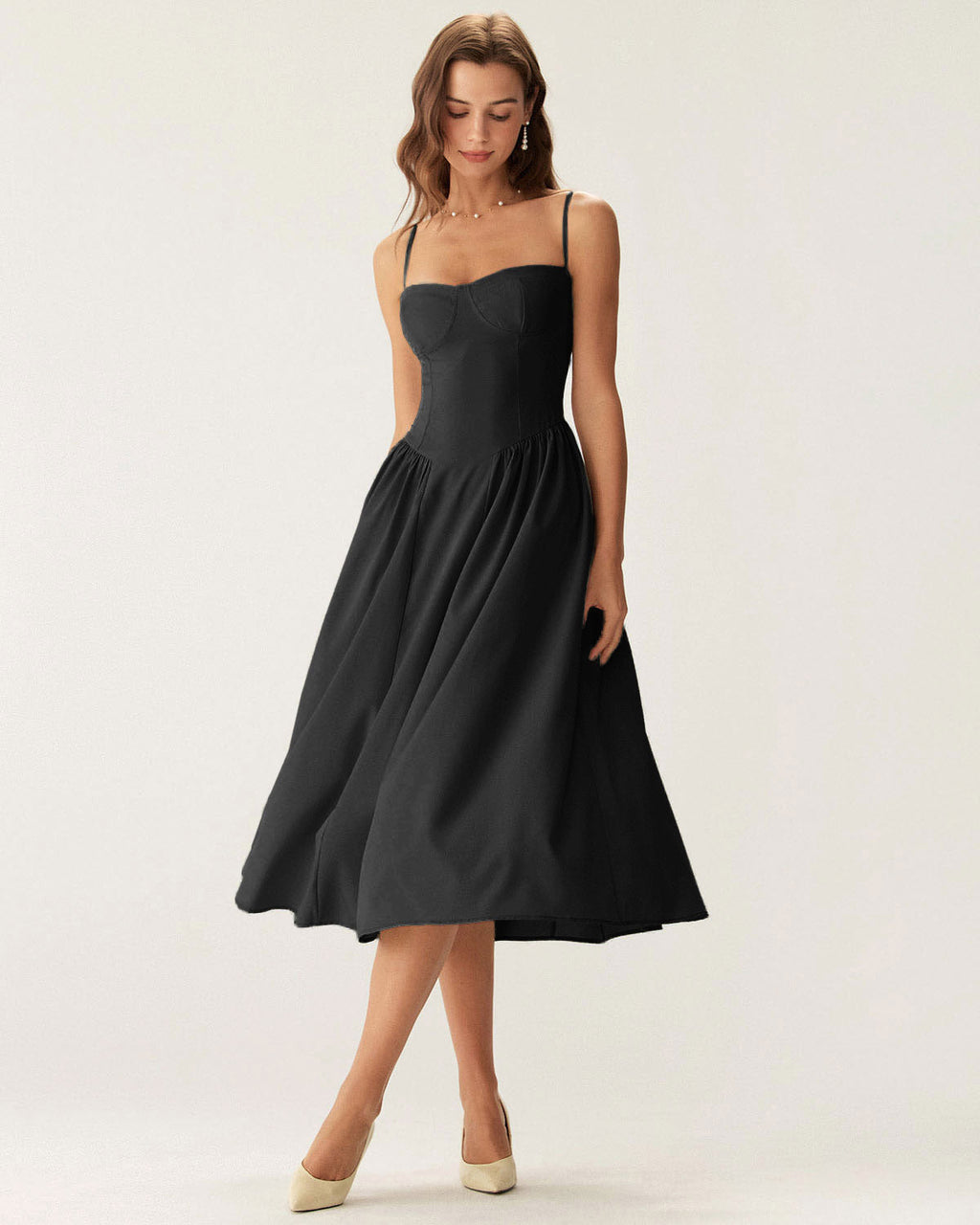 Svart Fyrkantig Halsringning Pocket Slip Midi Klänning