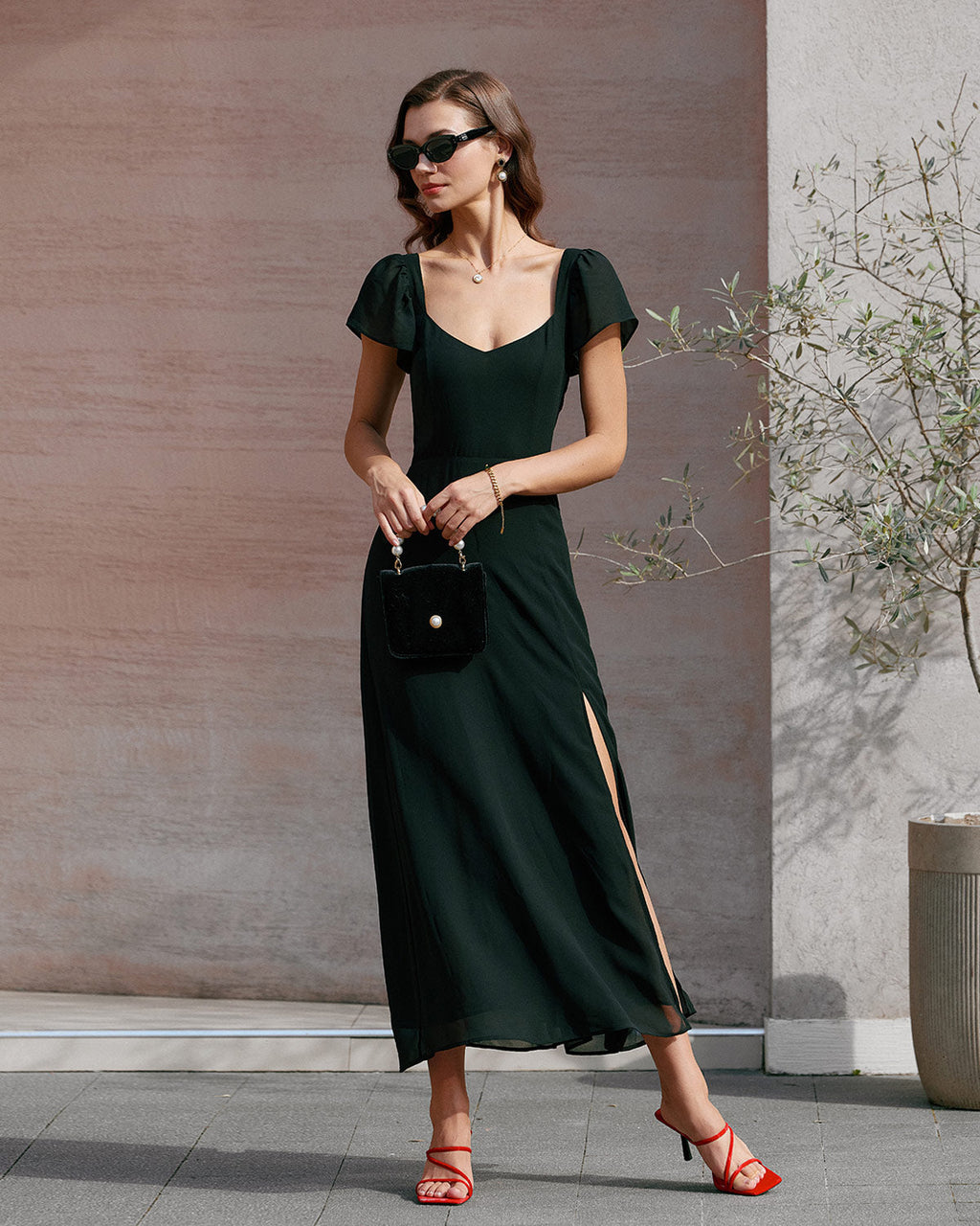 Svart Sweetheart Hals Chiffon Maxi Klänning