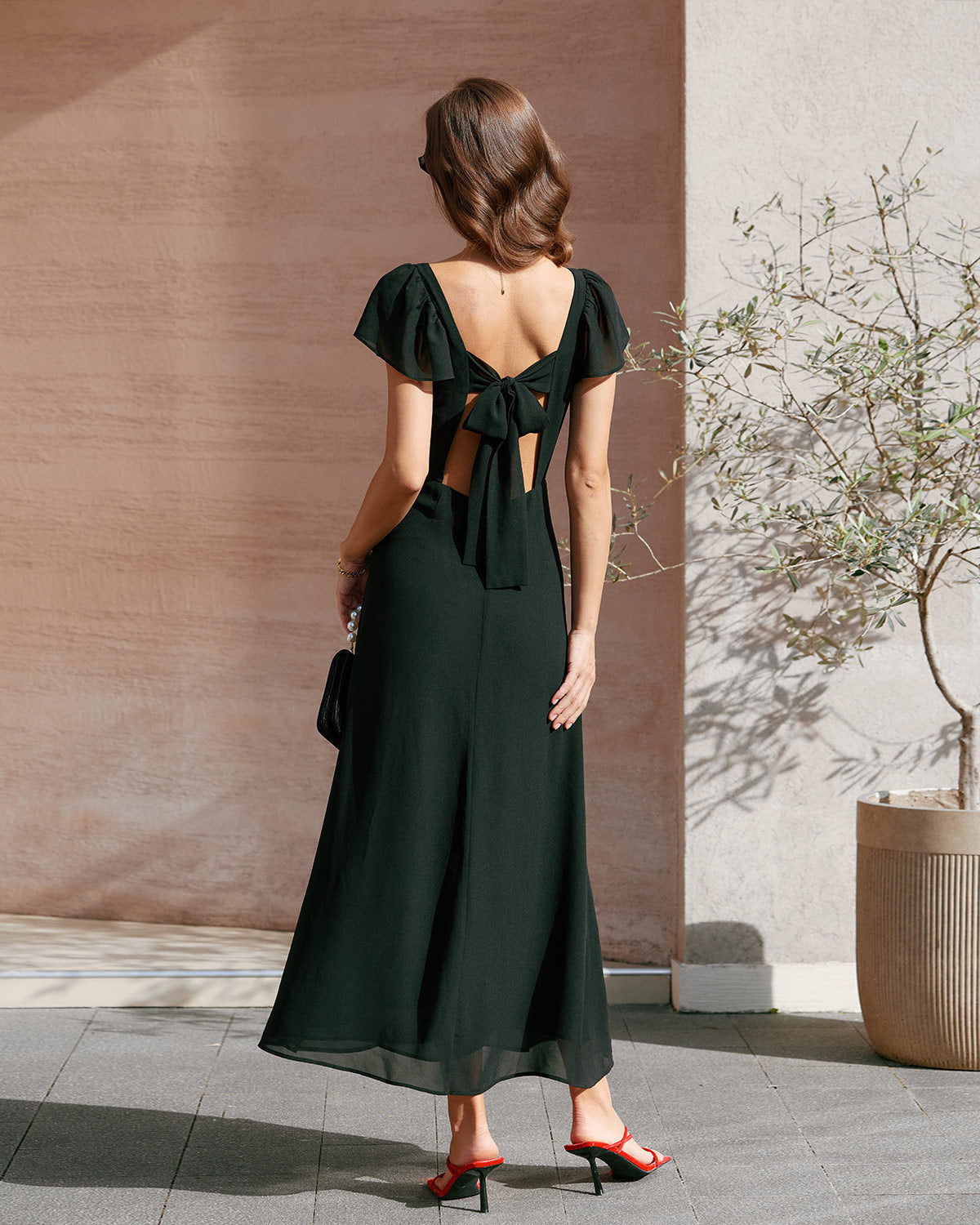 Svart Sweetheart Hals Chiffon Maxi Klänning