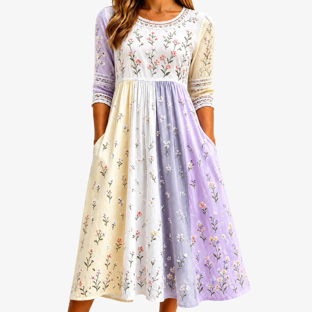 Lavendeläng Patchwork Midi Klänning