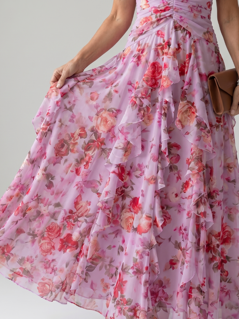 Nori™ Halterneck Rynkad Bodice Blommig Maxi Klänning