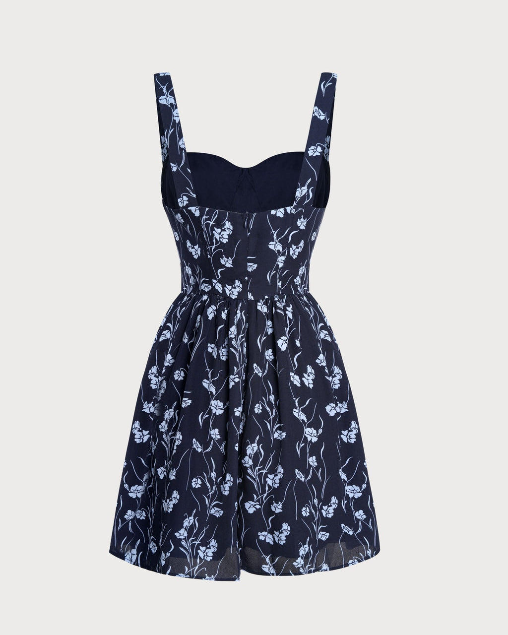 Marinblå Sweetheart Hals Floral Mini Klänning