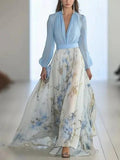 Madeleine | Fantastisk Blomsterprint V-Hals Maxi Kjole