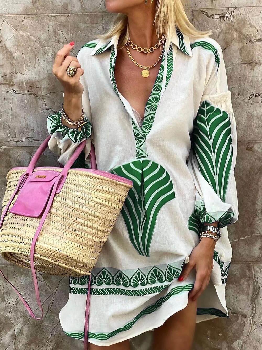 Flore | Tropisk Look Simpel Unik Print Ferie Mini Kjole