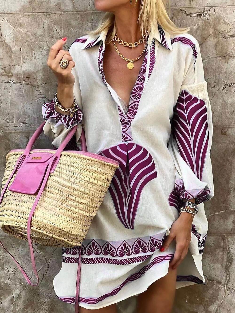 Flore | Tropisk Look Simpel Unik Print Ferie Mini Kjole