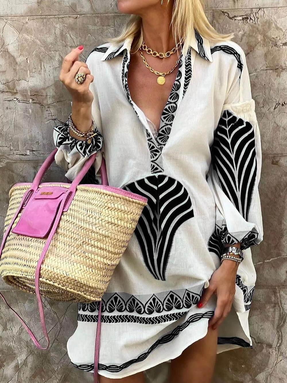 Flore | Tropisk Look Simpel Unik Print Ferie Mini Kjole