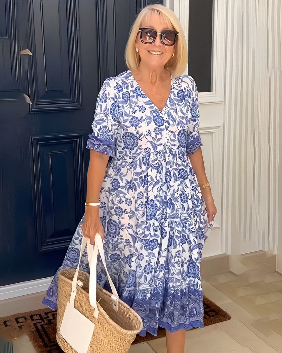 Ellie | Elegant V-hals Blomstret Kjole