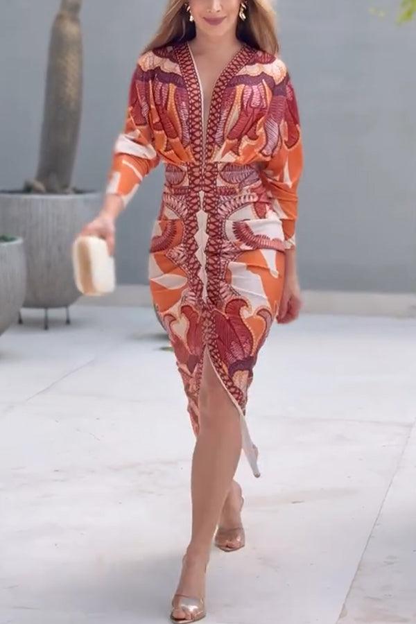 Eva | Sun Escape Unik Print Dolman Midi Kjole