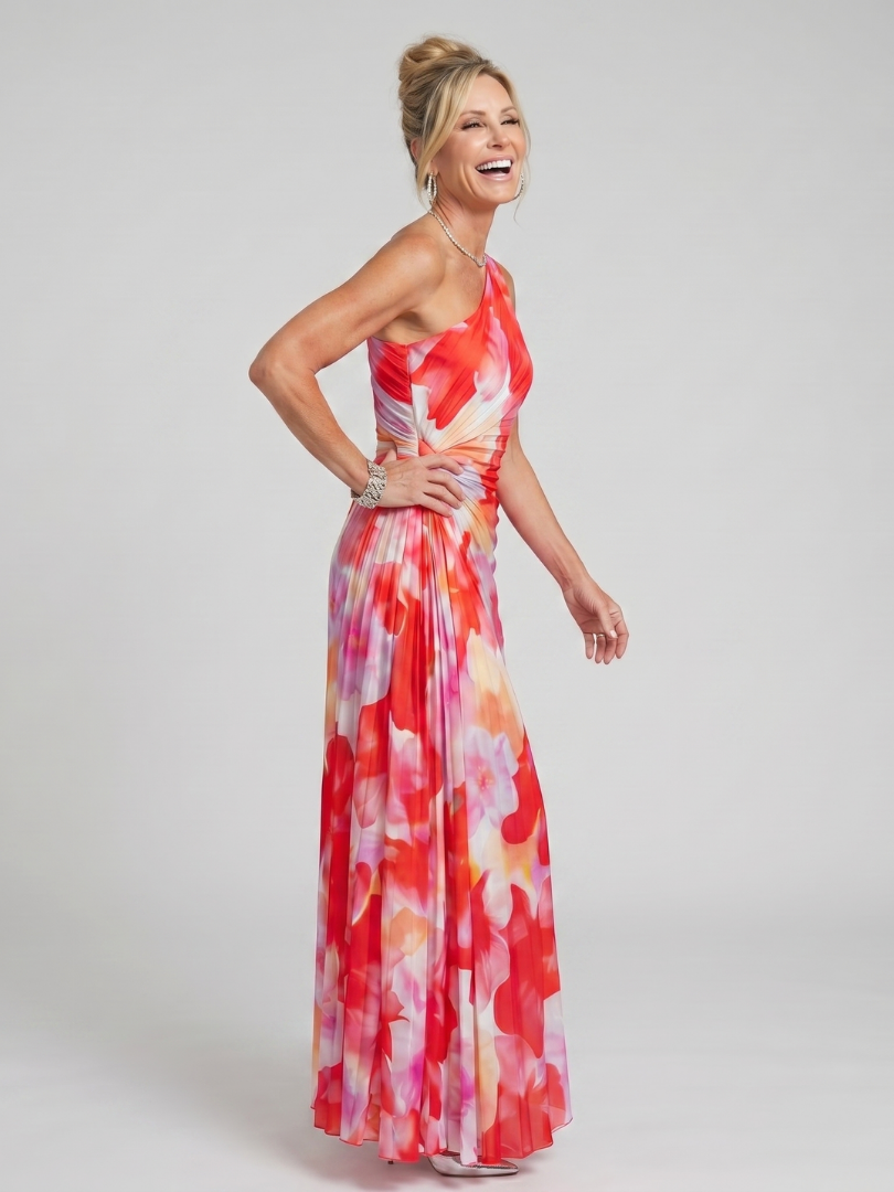 Taya™ One Shoulder Plisseret Bodice Midi Kjole