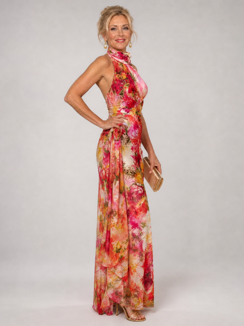 Elisabetta™ Halterneck Blommig Maxiklänning