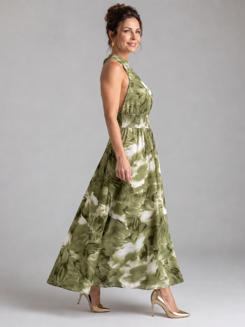 Olivia™ Samlet Talje Abstrakt Print Midi Kjole