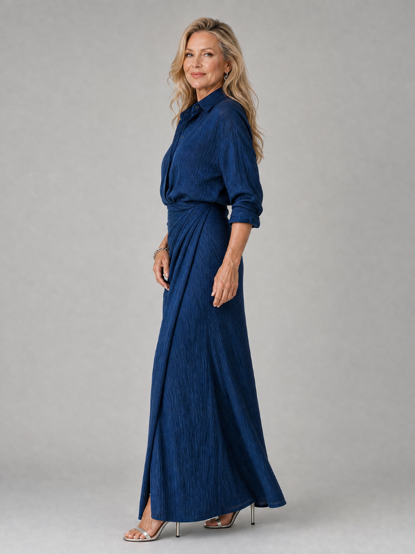Mirque™ Långärmad Wrap Front Maxi Klänning