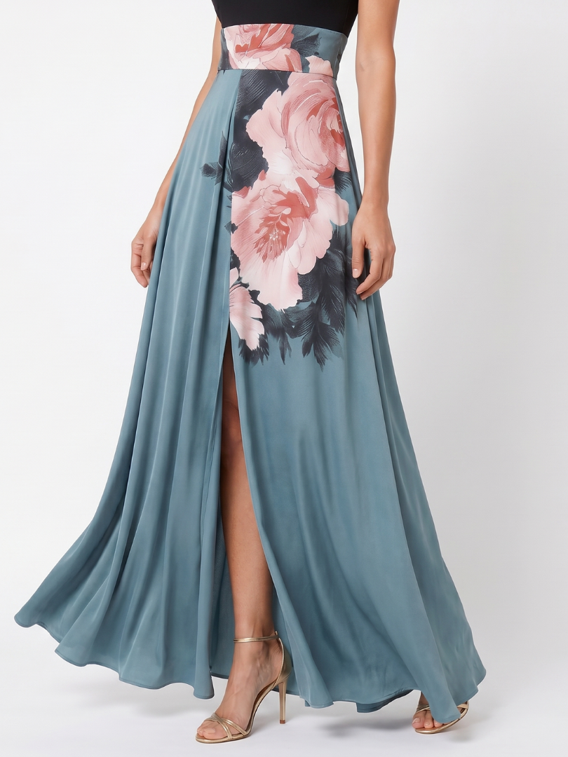 Olympas™ Halter Bodice Floral Skirt Maxi Kjole