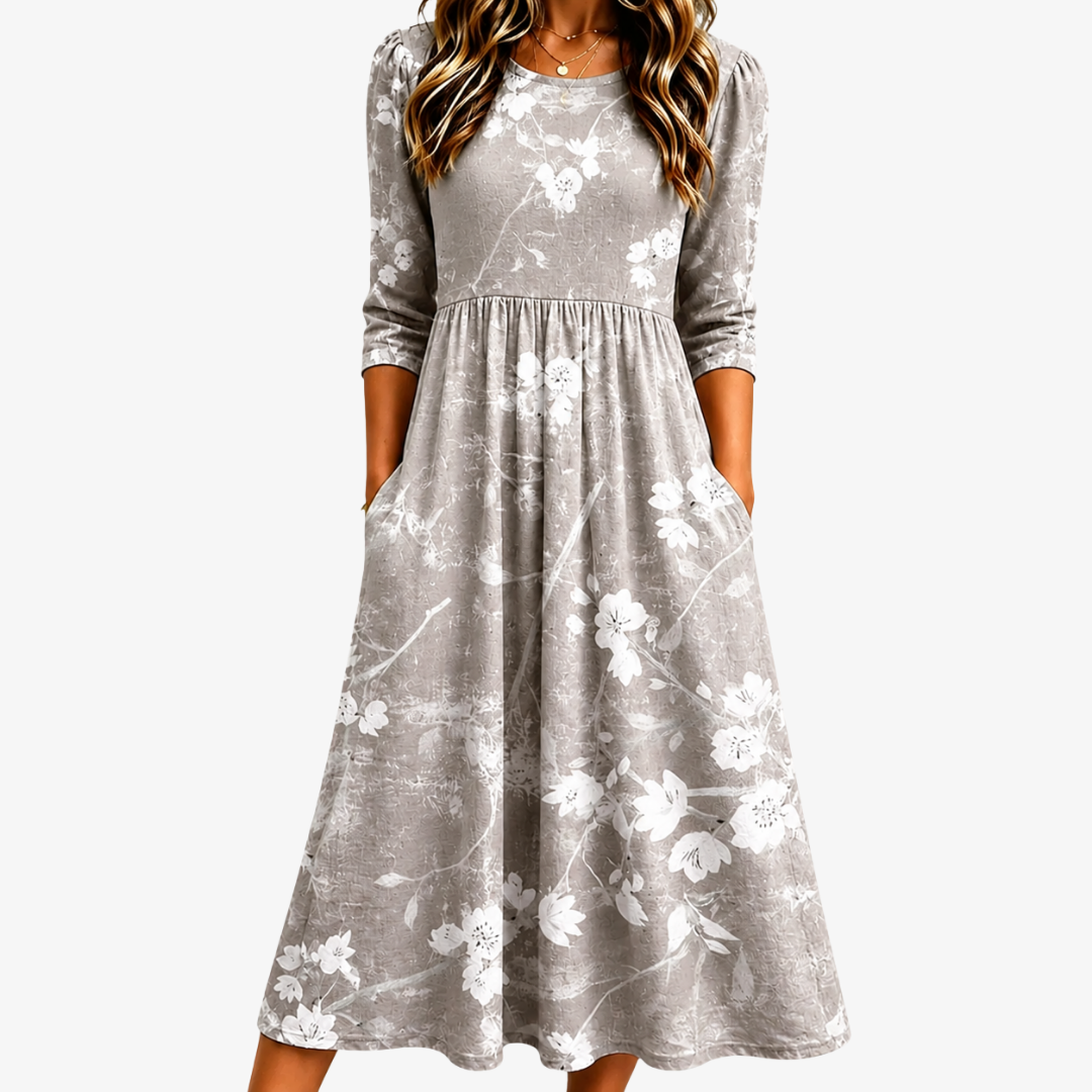 Silver Blossom Grace Pocket Midi Klänning