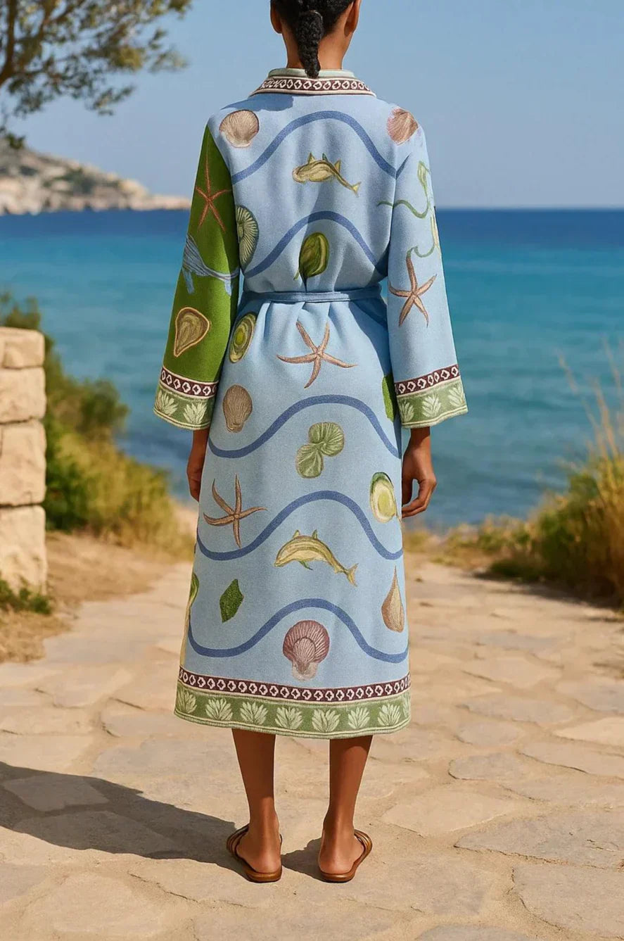 Sandra | Bælteholdt Printet Twill Midi Skjortekjole