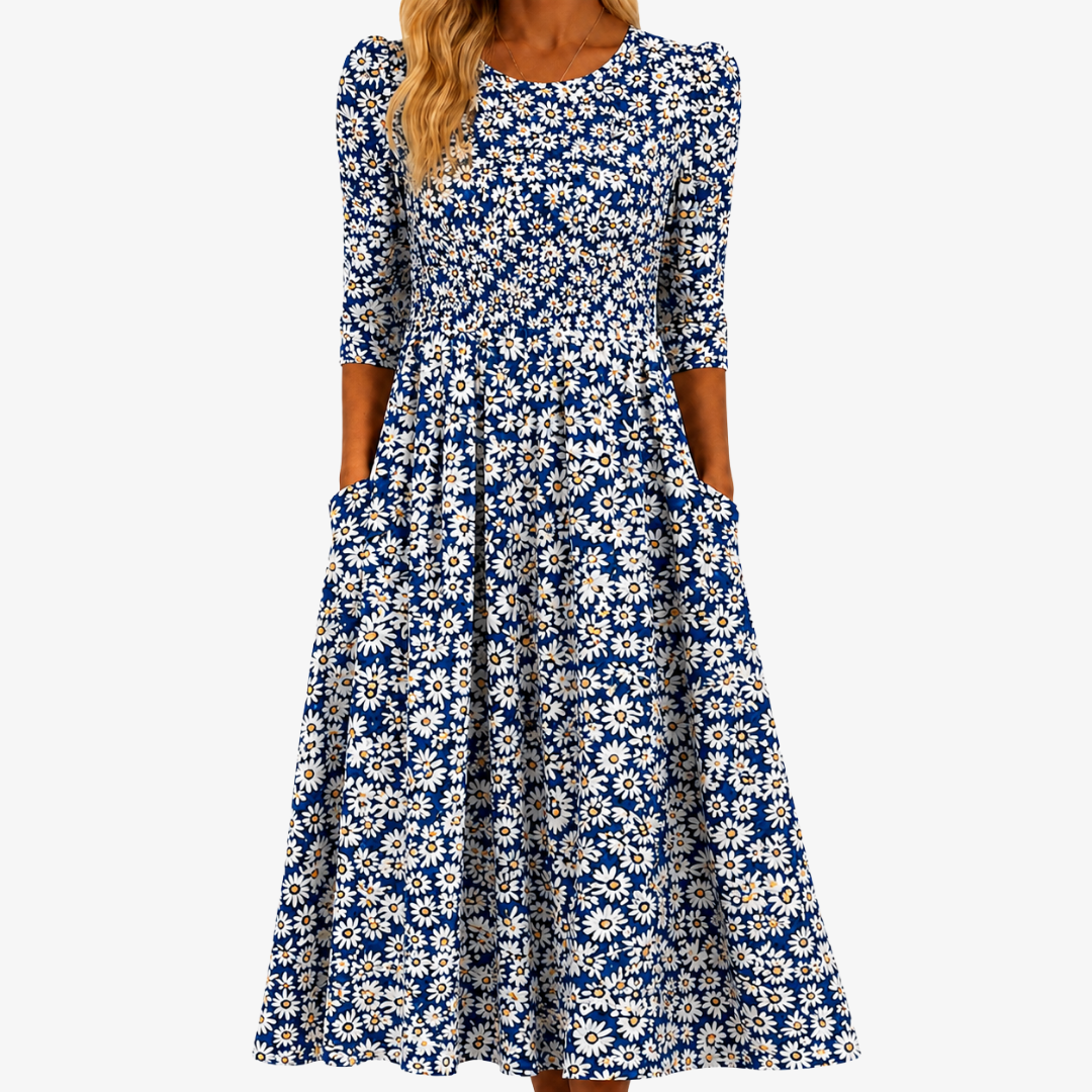 Blå Daisy Trädgård Pocket Maxi Klänning