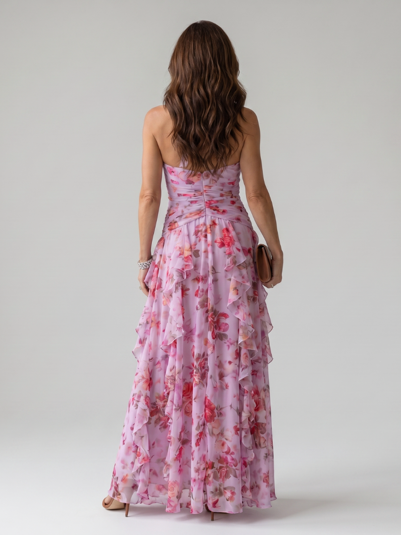 Nori™ Halterneck Rynkad Bodice Blommig Maxi Klänning