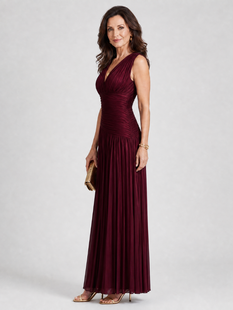 Lemar™ Ærmeløs Plisseret V-Hals Midi Kjole