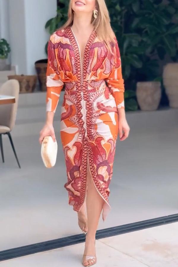 Eva | Sun Escape Unik Print Dolman Midi Kjole